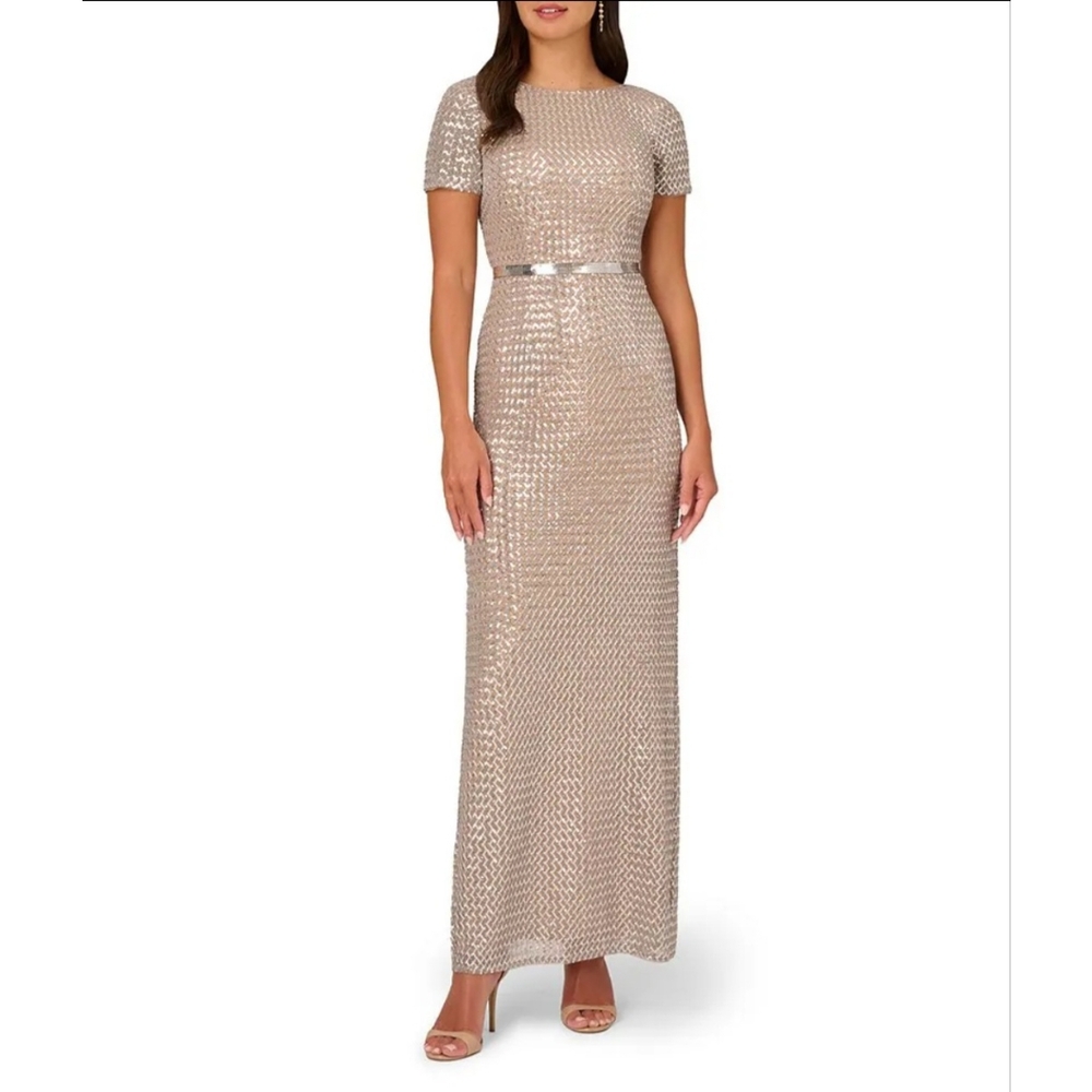 Adrianna Papell Sequin Beaded Gown